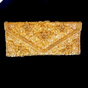 Vintage Gold Beaded Envelope Cluth